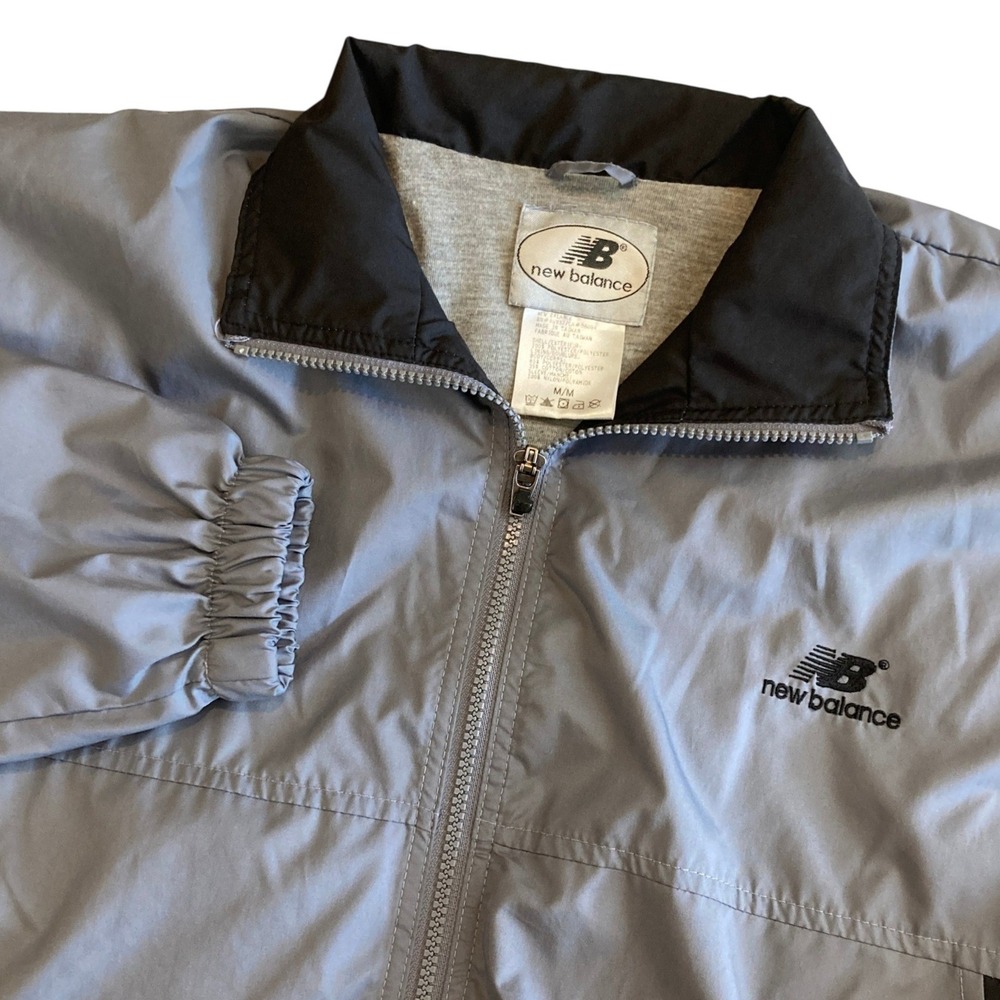Vintage New Balance Mens Medium Gray Black Windbreaker Full Zip Jacket Taiwan